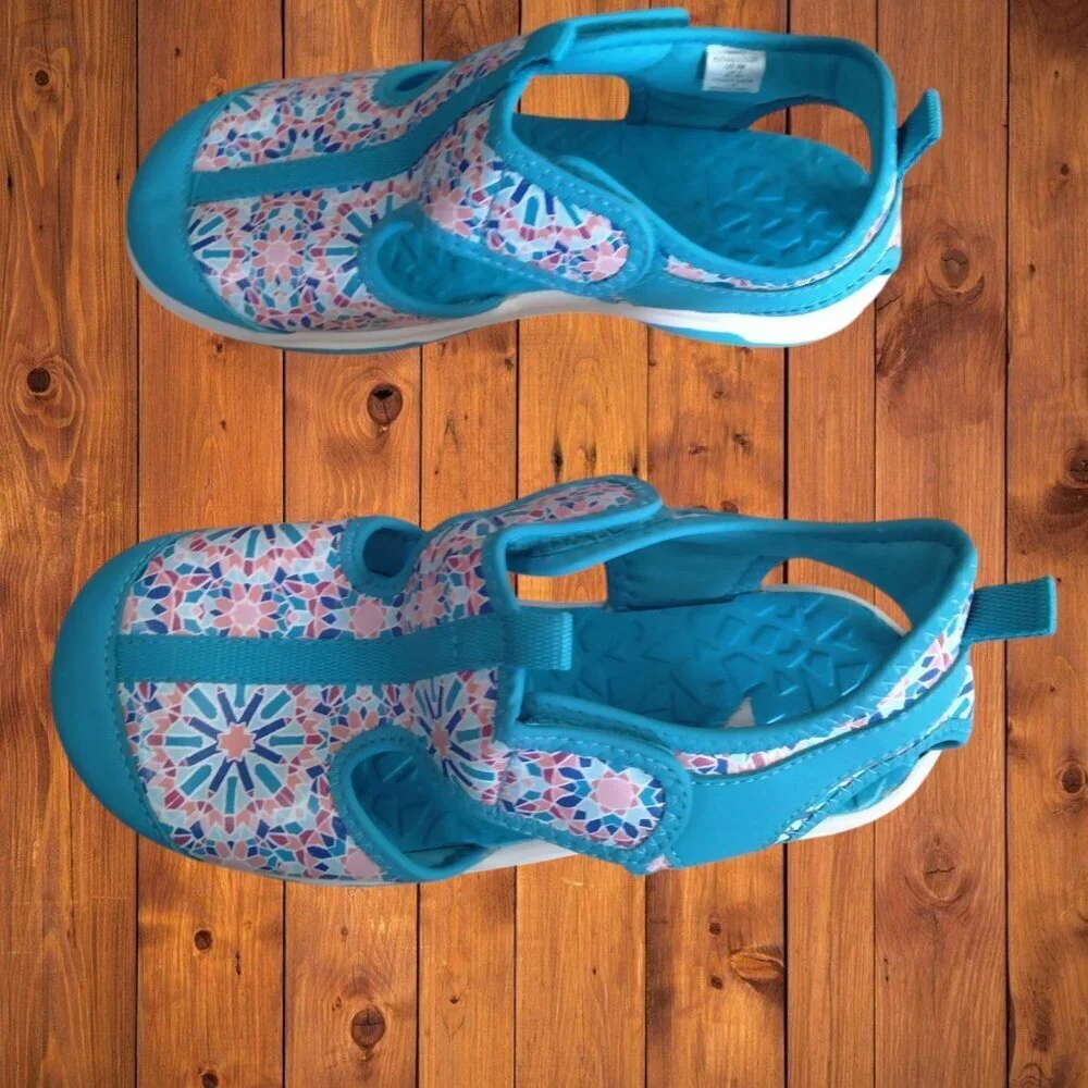 Lands' End Girl's Youth 3M Turquoise Multicolor Hook & Loop Water Sandals